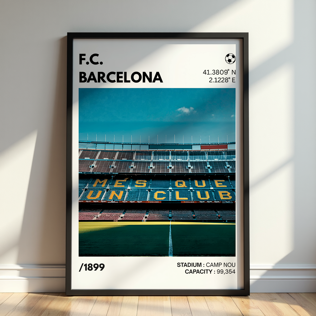 FC Barcelona Camp Nou stadium poster with stands and pitch, wall decor art